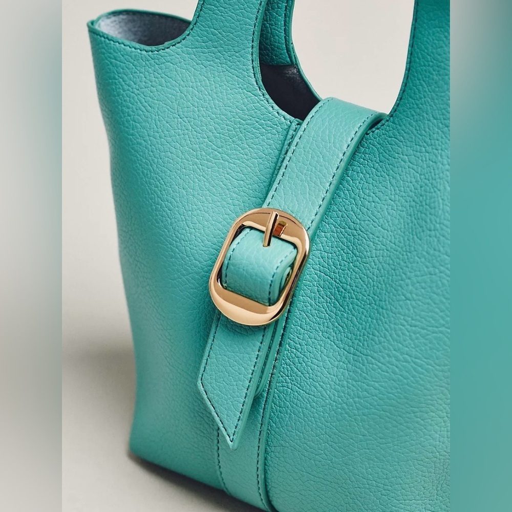 Anthropologie Pebbled Mini Bucket Bag Green - Picture 3 of 5